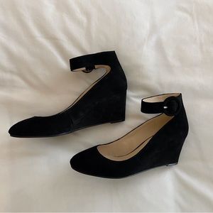 Nine West black suede size 7M wedges with leather ankle strap